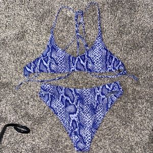 Shein Blue Snakeskin Bikini top and bottom (never worn)